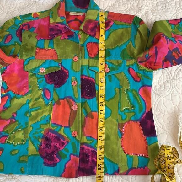 Choices colorful Jean style jacket watercolor print with sequins size PS - Picture 9 of 10